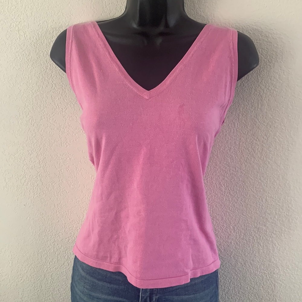 Lilly Pulitzer Top Size M VTG Soft Pink V-Neck Sleeveless Silk Woven Sweater